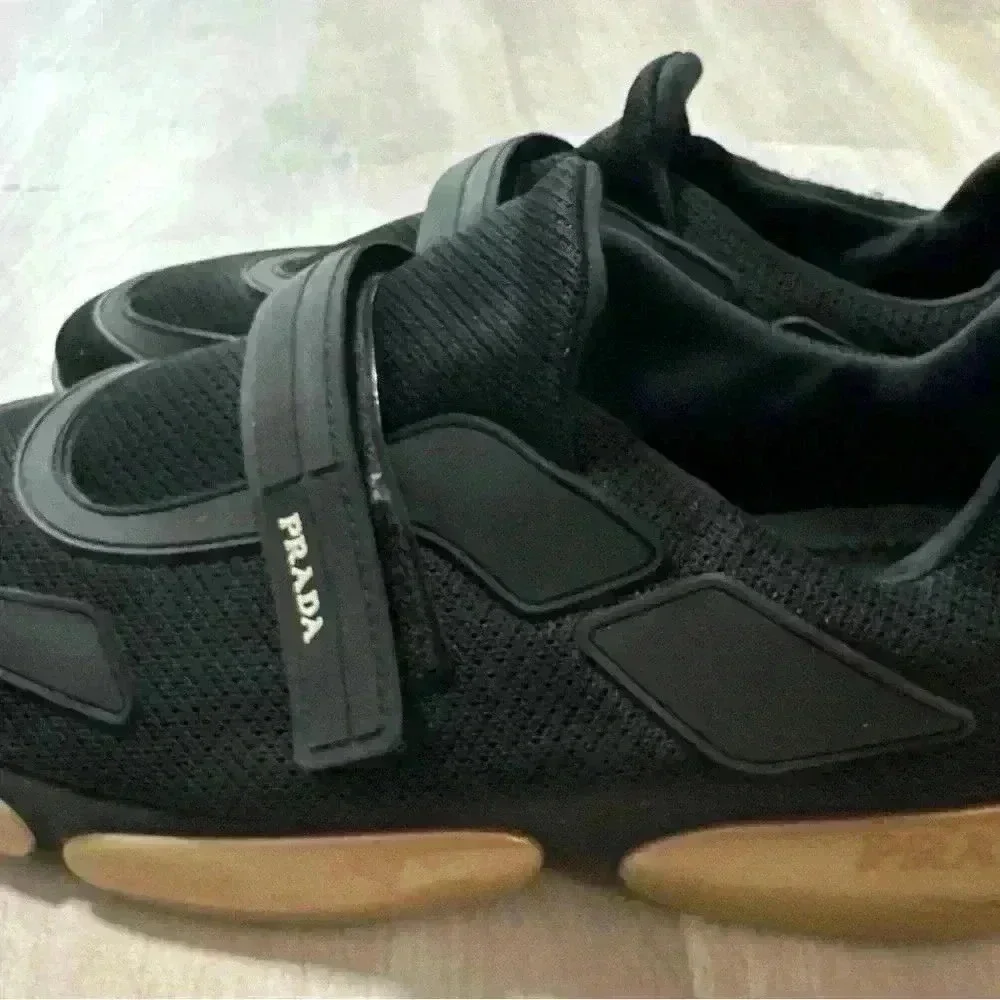 Prada Men Black Mesh Gold Sole Sneakers Shoes Size Authentic 7-37.5